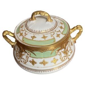 Limoges‎ Blakeman & Henderson Antique Tureen  Gold Green White France